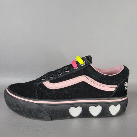 Vans Lazy Oaf Old Skool Platform Black Suede Heart Cutouts Bad For You Size 5 - Picture 2 of 16